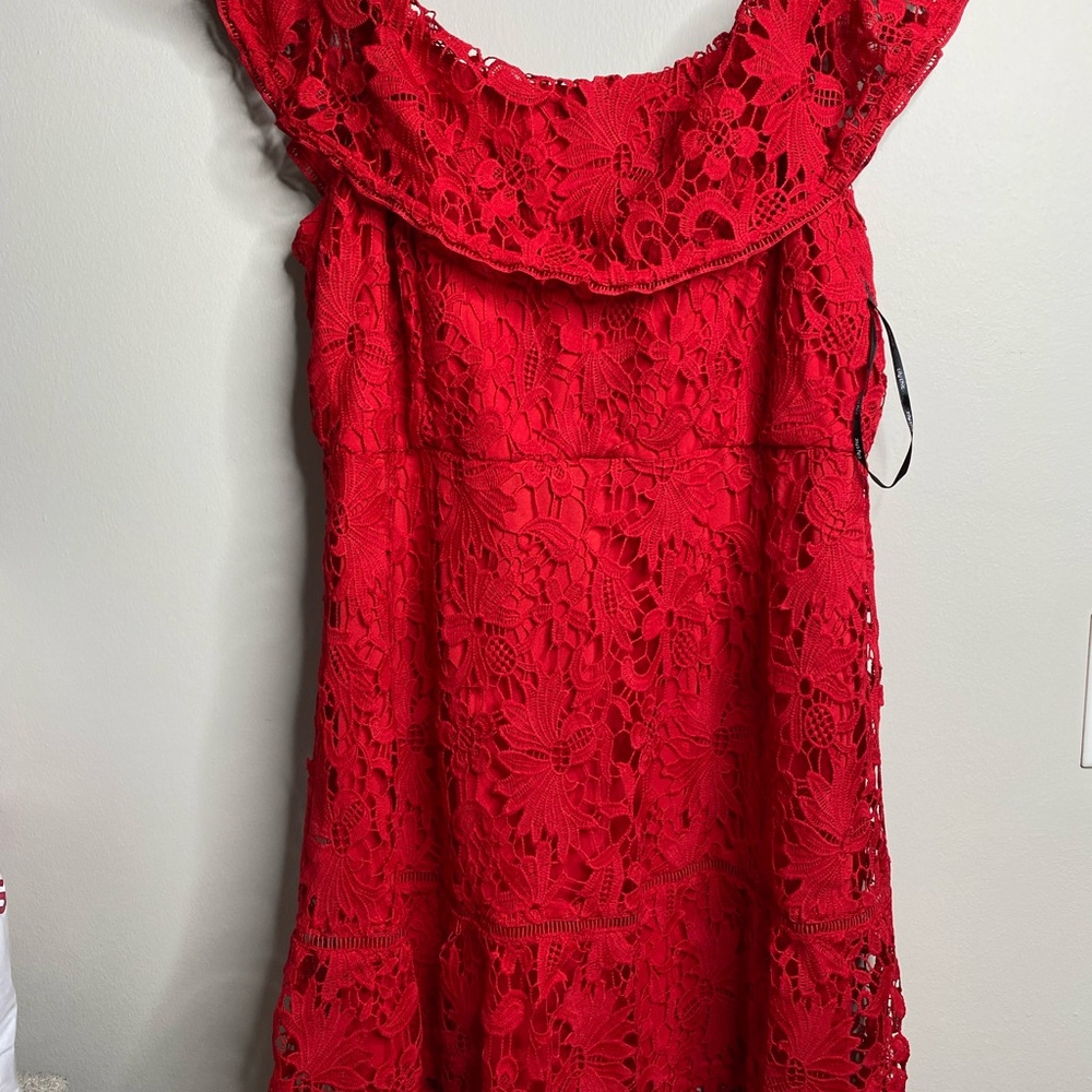 CITY CHIC Dream Of Lace Dress Red Scarlet - Picture 5 of 9